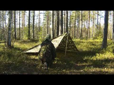 Laavukankaan/Bashan pystyttäminen puolipyramidina / Basha as a half pyramid