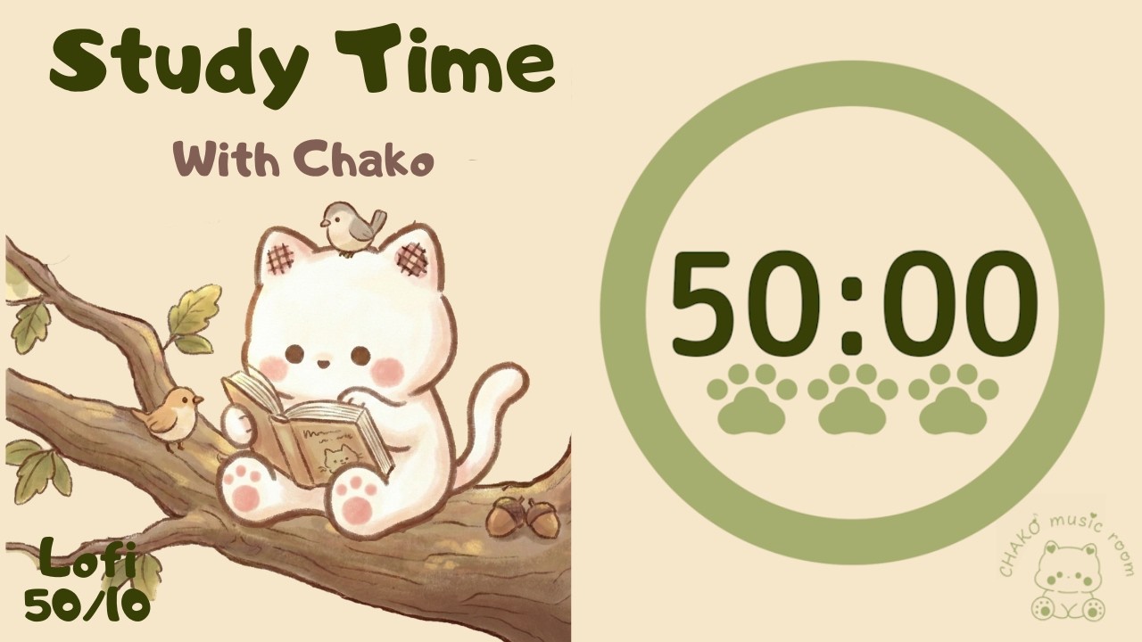Study with Chako | 3 Hours Pomodoro (50mins. focus &10mins.break ×3) | Lofi | No Vocals | bird