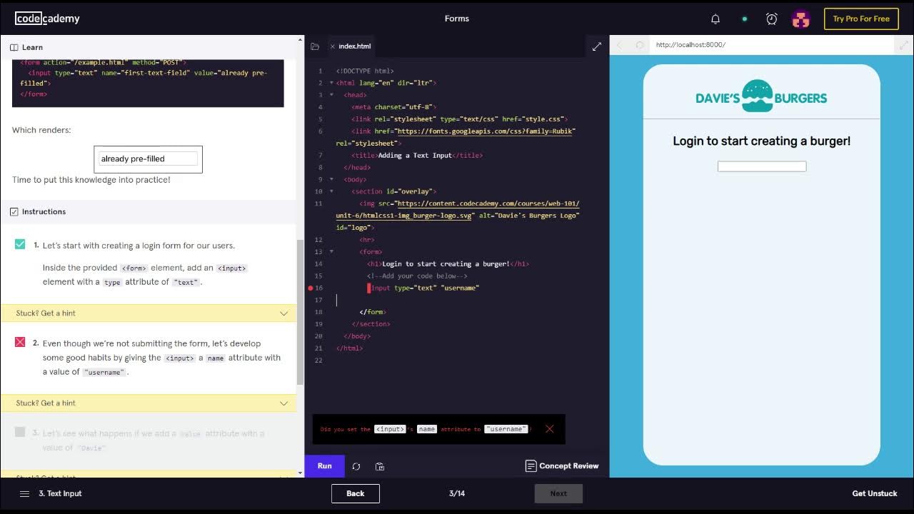 Learn HTML with Codecademy HTML Forms Text Input - YouTube