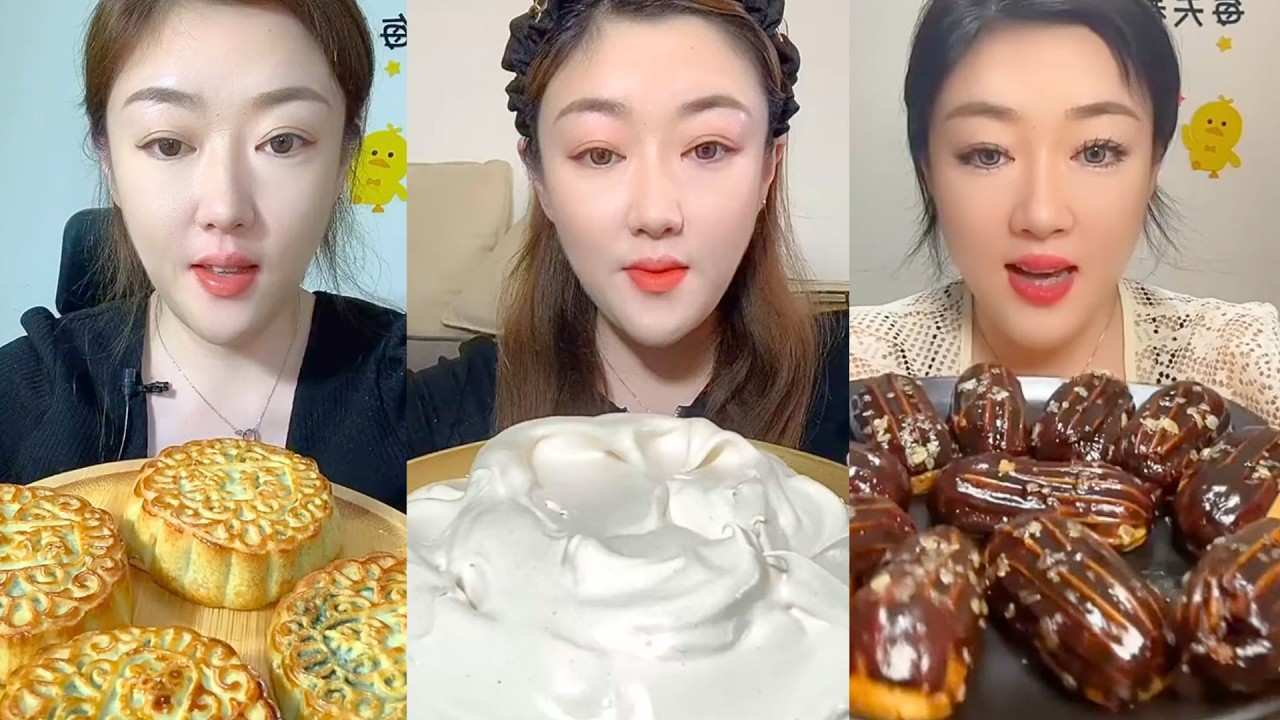 Mooncakes, Whipped Cream Dessert, and Chocolate Éclair Mukbang
