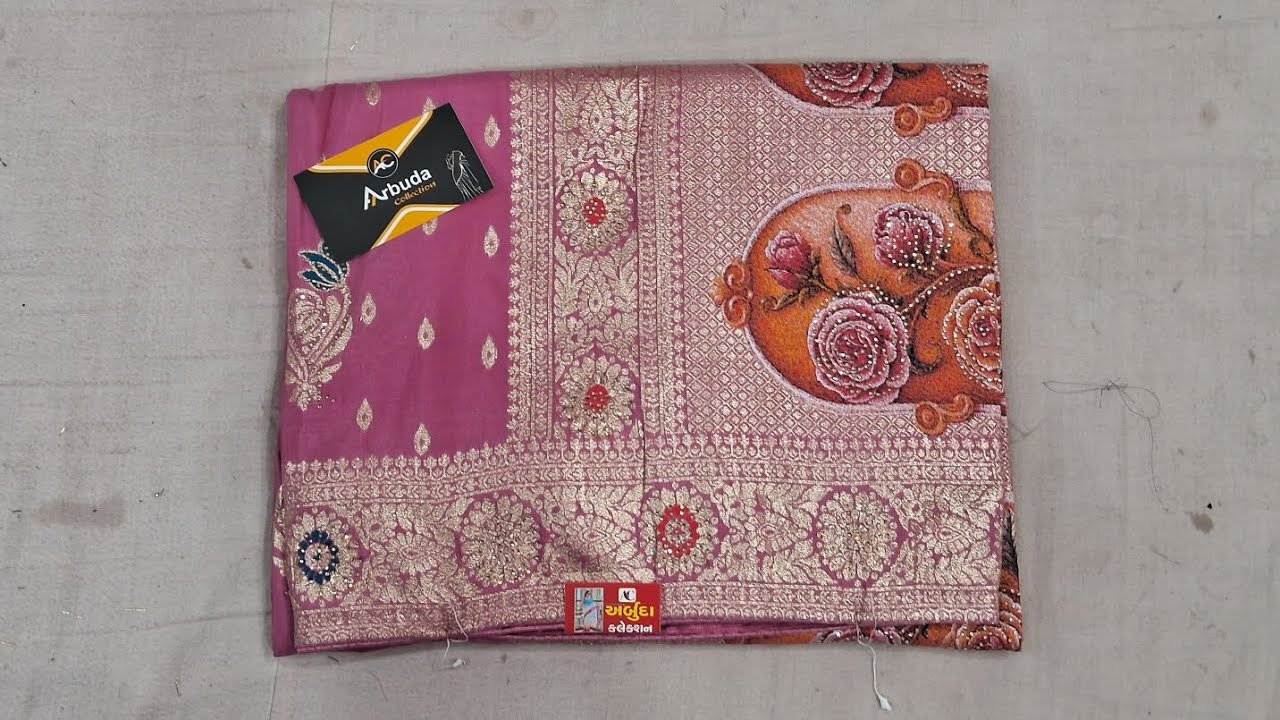 🔥2026 trending Gold crush fabric saree with heavy hand work saree🔥//