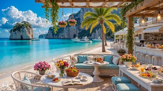 Tropical Beach Cafe Ambience with Positive Bossa Nova Jazz Music \u0026 Ocean Waves for Stress Relief