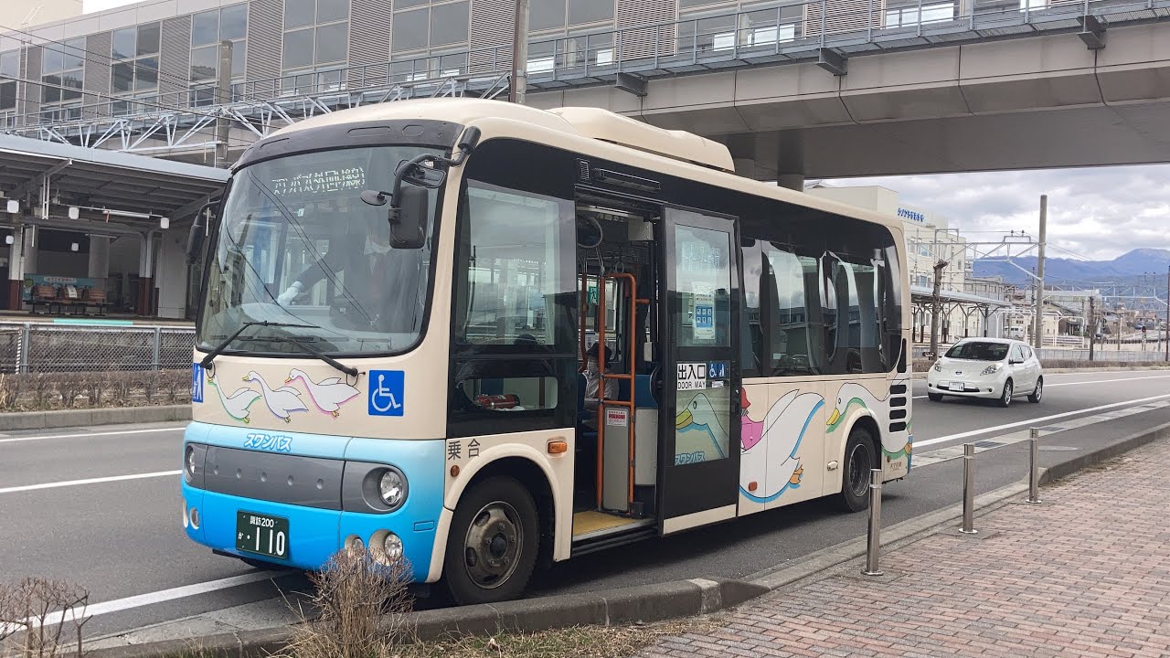 諏訪湖スワンバス車窓 上諏訪駅諏訪湖口→岡谷駅/ 諏訪市コミュニティバス(外回り線) 上諏訪駅諏訪湖口1007発