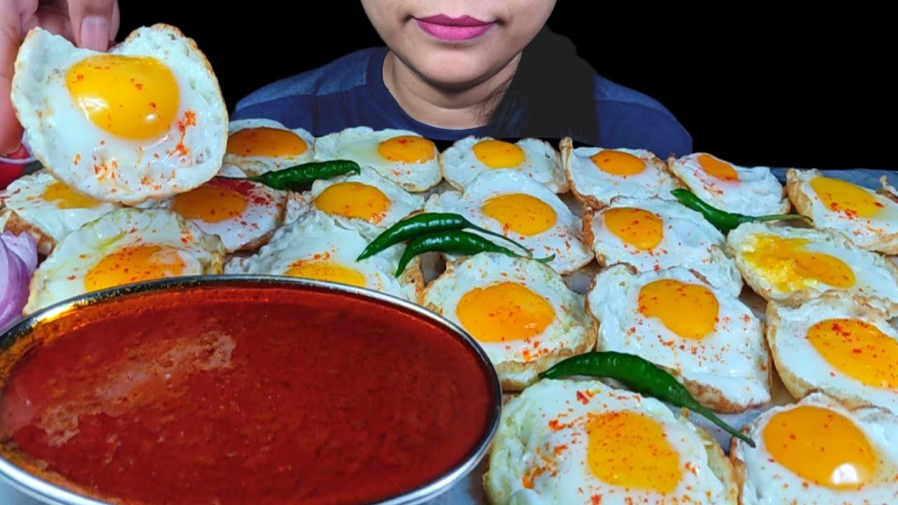 ASMR EATING LOTS OF SUNNY SIDE UP EGGS EATING CHALLENGE WITH SPICY ...