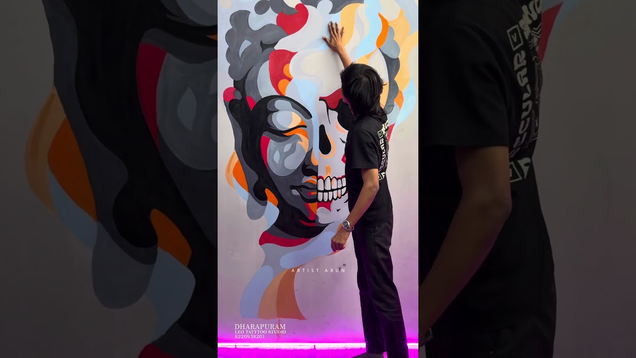 Wall art Buddha & skull Final output | Design selection | Leo Tattoo studio Dharapuram