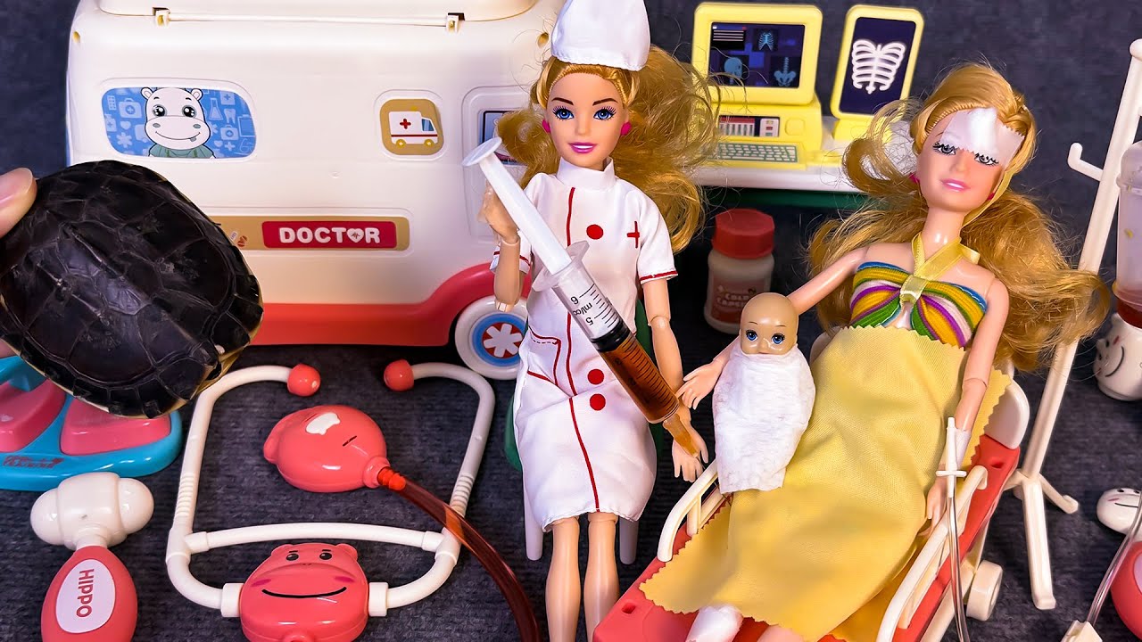 9 Minutes Satisfying with Barbie Pregnant Women Doctor & Ambulance Doctor Playset ASMR | Review Toys