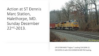 HD CSX Q703 with YN2 Leader and Q398 with UP Power at St Dennis MD 12 22 13