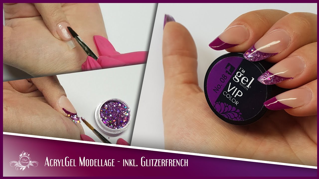 Acryl Gel Modellage Mit Glitzer French Youtube