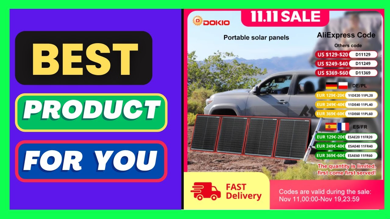 Dokio Portable Foldable Solar Panel  300W with 12V