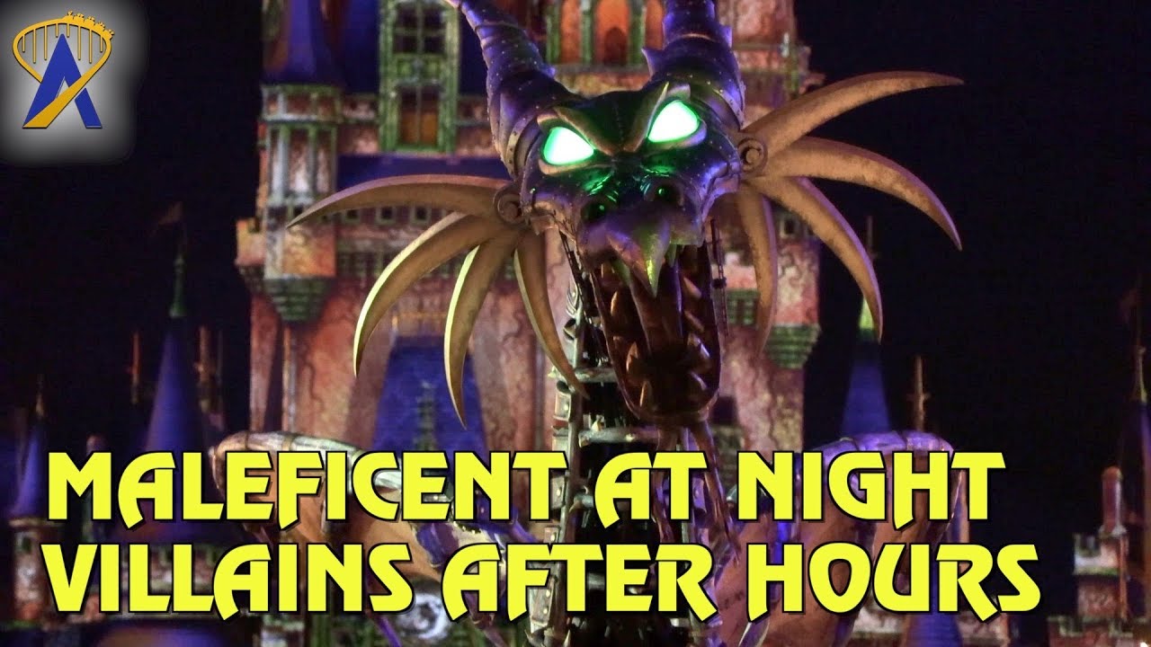 Maleficent the Dragon roams Magic Kingdom at night during Villains After Hours