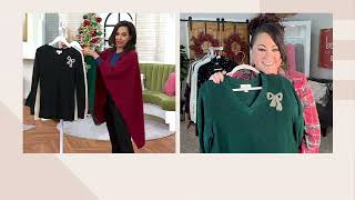 Jingle Belles by Kim Gravel Wrapped with a Bow Shaker Knit V Neck Sweater on QVC