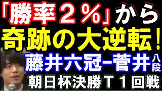 【朝日杯棋譜解説】藤井聡太六冠ｰ菅井竜也八段　｢勝率2%｣から奇跡の大逆転！　第19回朝日杯トーナメント　主催：朝日新聞社､日本将棋連盟（主催者許諾済）
