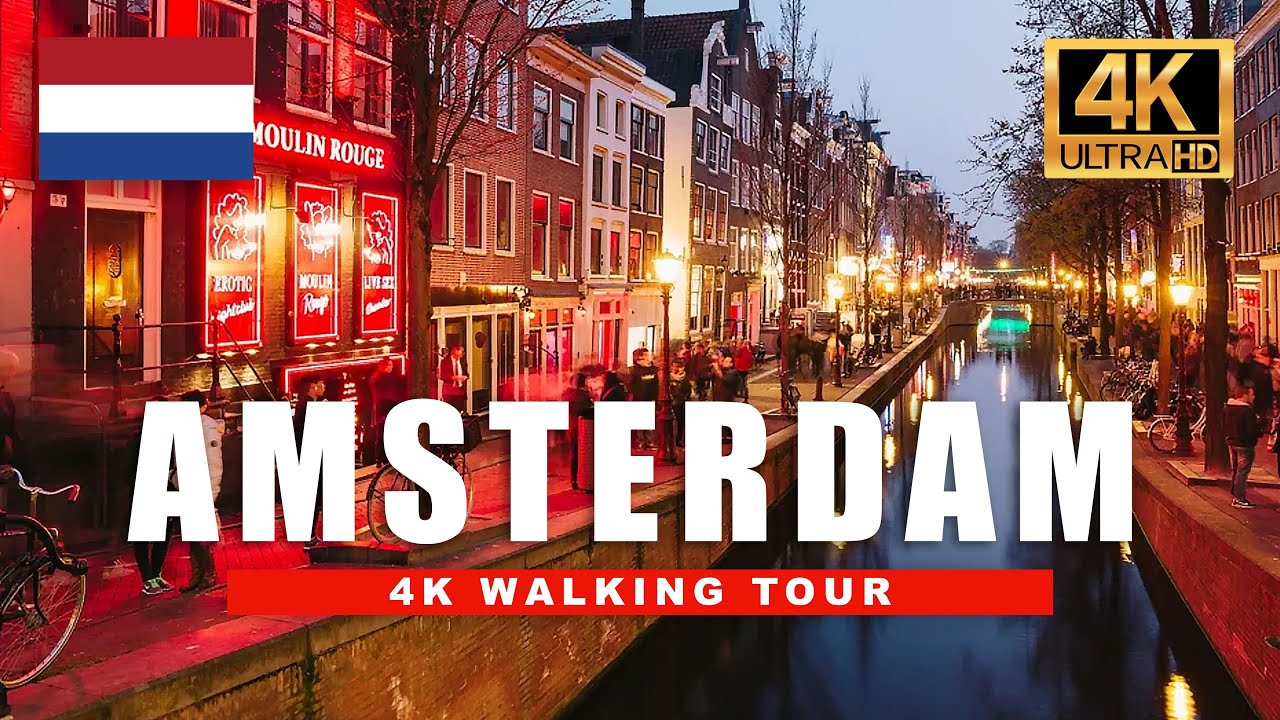 Amsterdam, Niederlande | Nieuwendijk-Straße | Nächtlicher Stadtspaziergang 4K