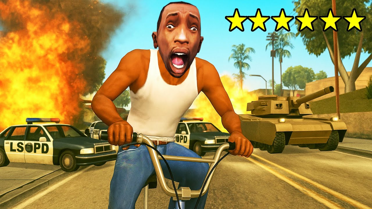 É possível atravessar TODO o mapa do GTA SA com 6 ESTRELAS só de BIKE? (DESAFIO TENSO)