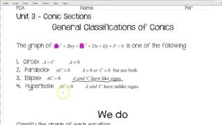 Unit 3 - Conic Sections - Classifying Conics