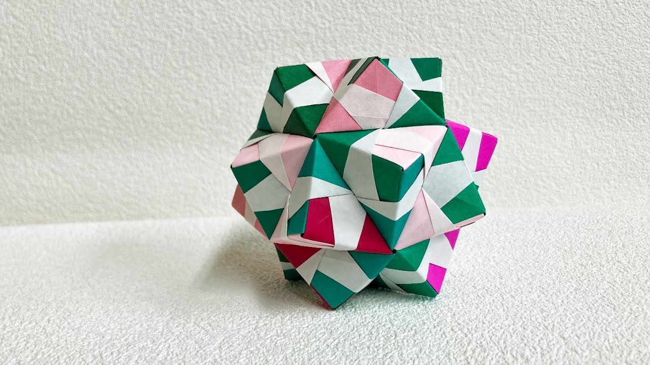 origami kusudama】30ユニットを使ったストライプ模様のくす玉 - YouTube