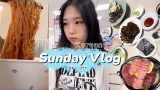 Korean Sunday Vlog 😋 eating a lot, grwm, grocery store, reviewing interesting snacks