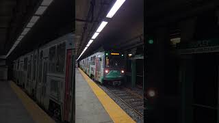 MBTA Green Line Trains running Back to Back at Copley