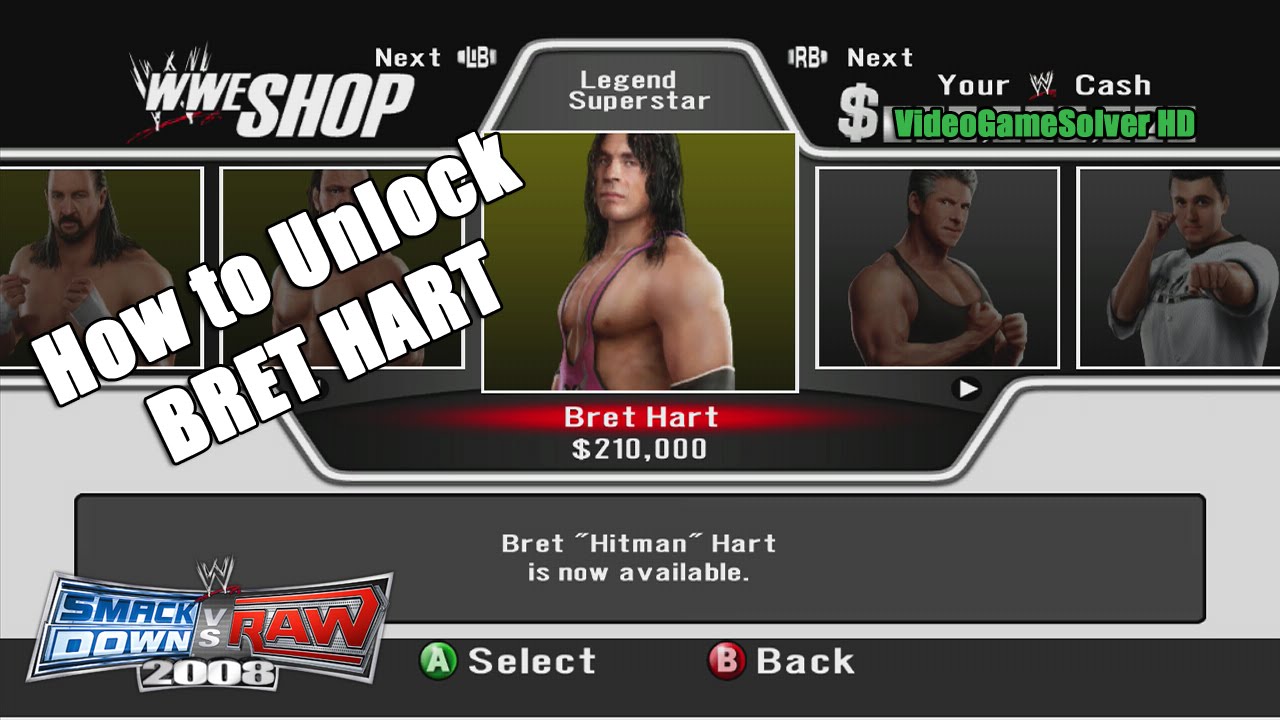 WWE SmackDown Vs. Raw 2008 [Xbox 360] • How to Unlock BRET HART how to unlock sim card