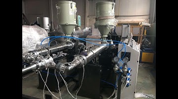 Factory Machine testing for 63mm twin wall HDPE pipe making machine with wire threading.
