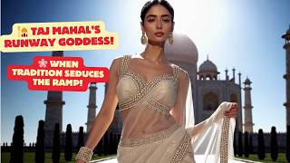 Ivory Maharani: Royal Indian Saree Elegance in Front of the Taj Mahal |Haute Couture Runway Showcase