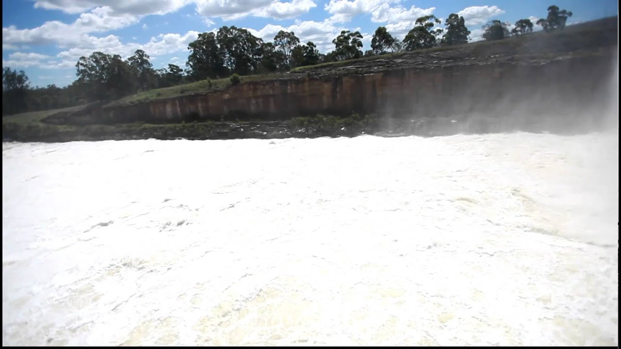 2011 Brisbane QLD Floods - Wivenhoe Dam all five open spillway gates - 30 December 2010