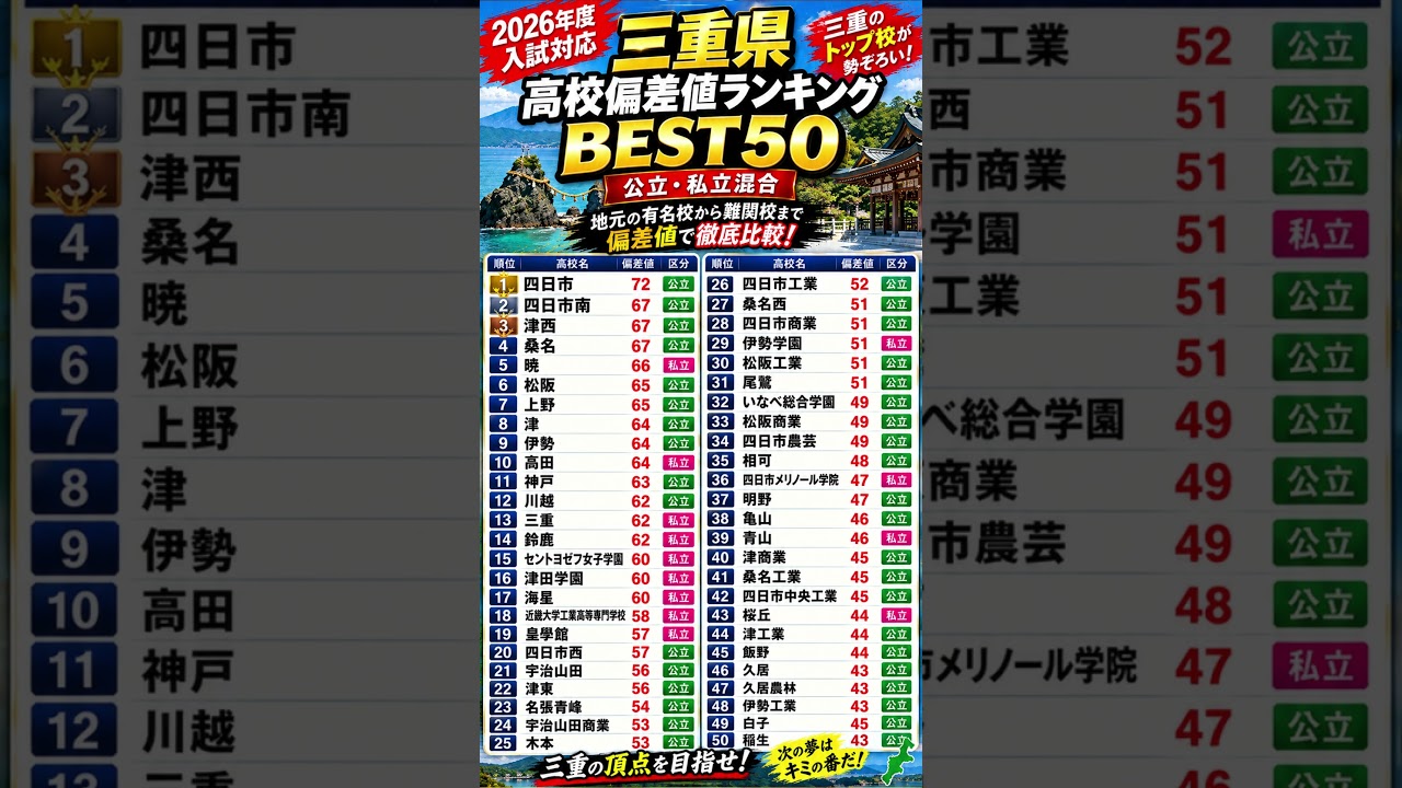 三重 県 高校 偏差 値 ランキング