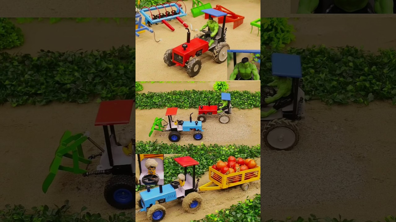hulk diytractor helps Farmer tractor to bring tomatoes 