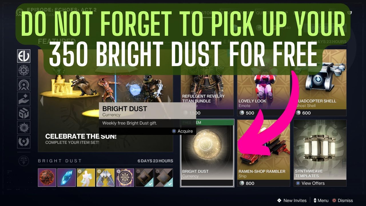 350 Bright Dust Gift for free every week [Destiny 2] - YouTube