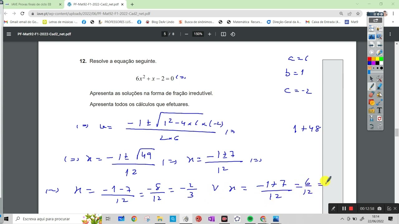 Prova 2022 Caderno II 9.º ano