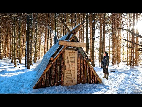 Building a Simple Cozy Off Grid Winter Log Cabin (anyone can do this ...