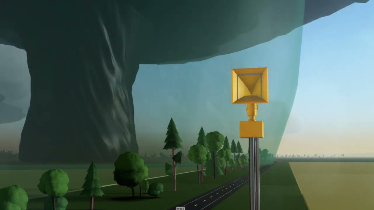 Tornado siren wails as tornado looms ahead.