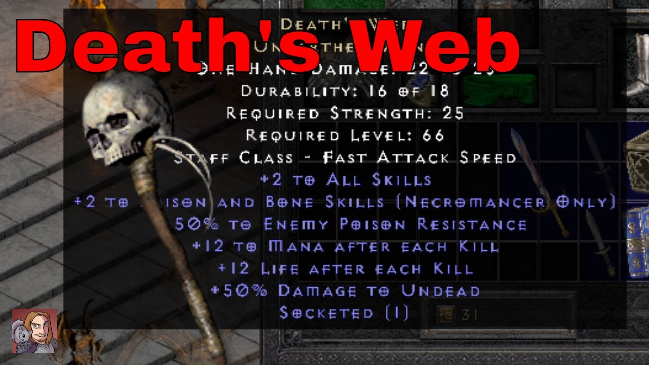 D2R Unique Items - Death's Web (Unearthed Wand)