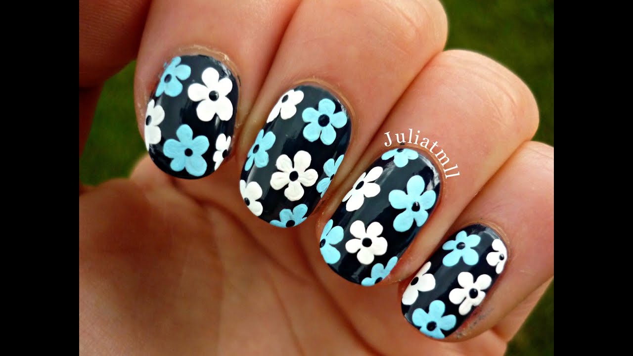 Blue Floral Nails - YouTube