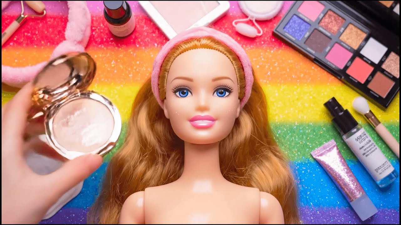 Satisfying Barbie Doll ASMR Makeup And Skincare Routine | No Talking ...
