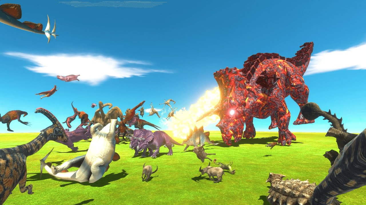 Escape from Volcano Triceratops 🔥MEGA RUN🔥 -Animal Revolt Battle Simulator