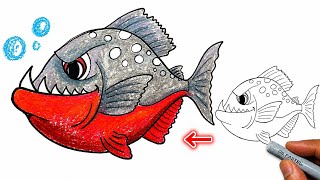 How to Color a Cute Piranha Step by Step Easy Coloring Tutorial