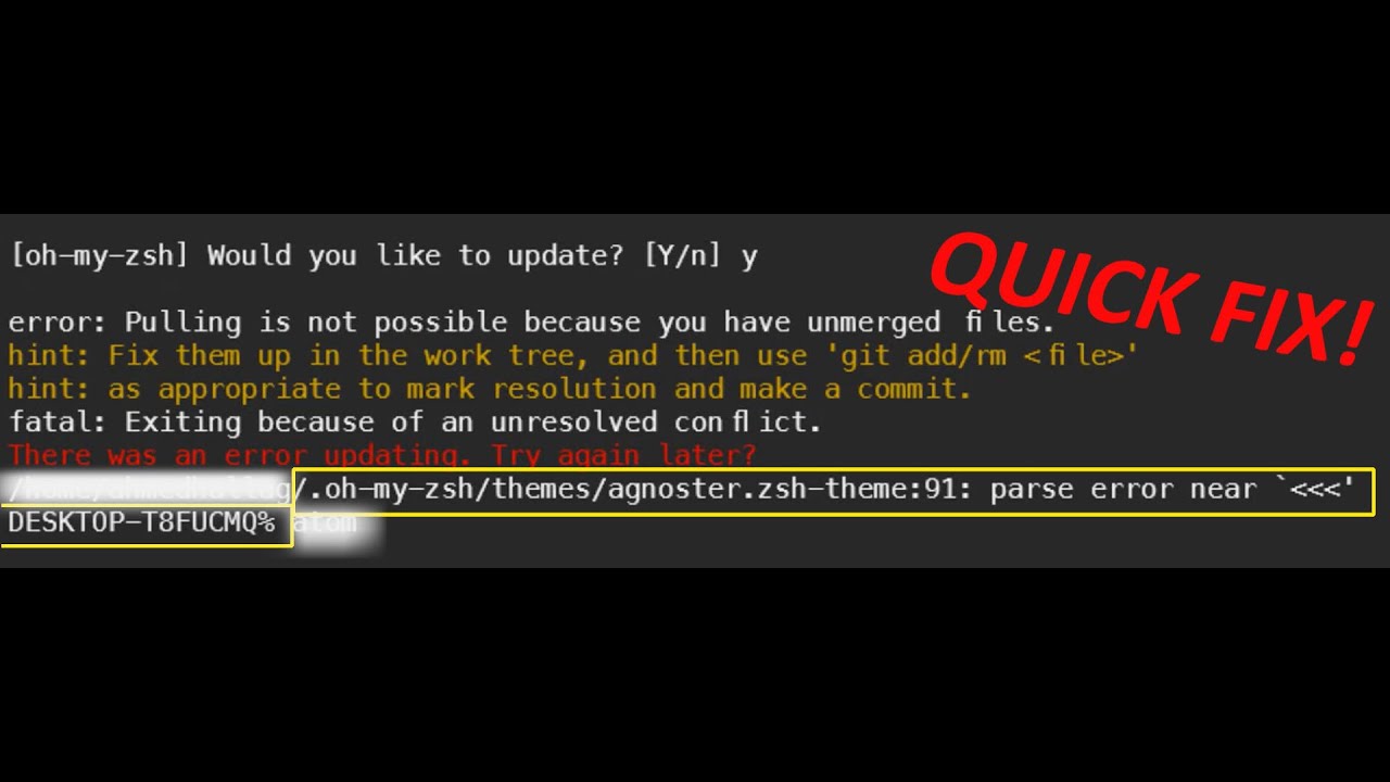 Oh-My-Zsh Update error - fixing host name unresolved conflict - YouTube Oh-My-Zsh Update Error - Fixing Host Name Unresolved Conflict - Youtube