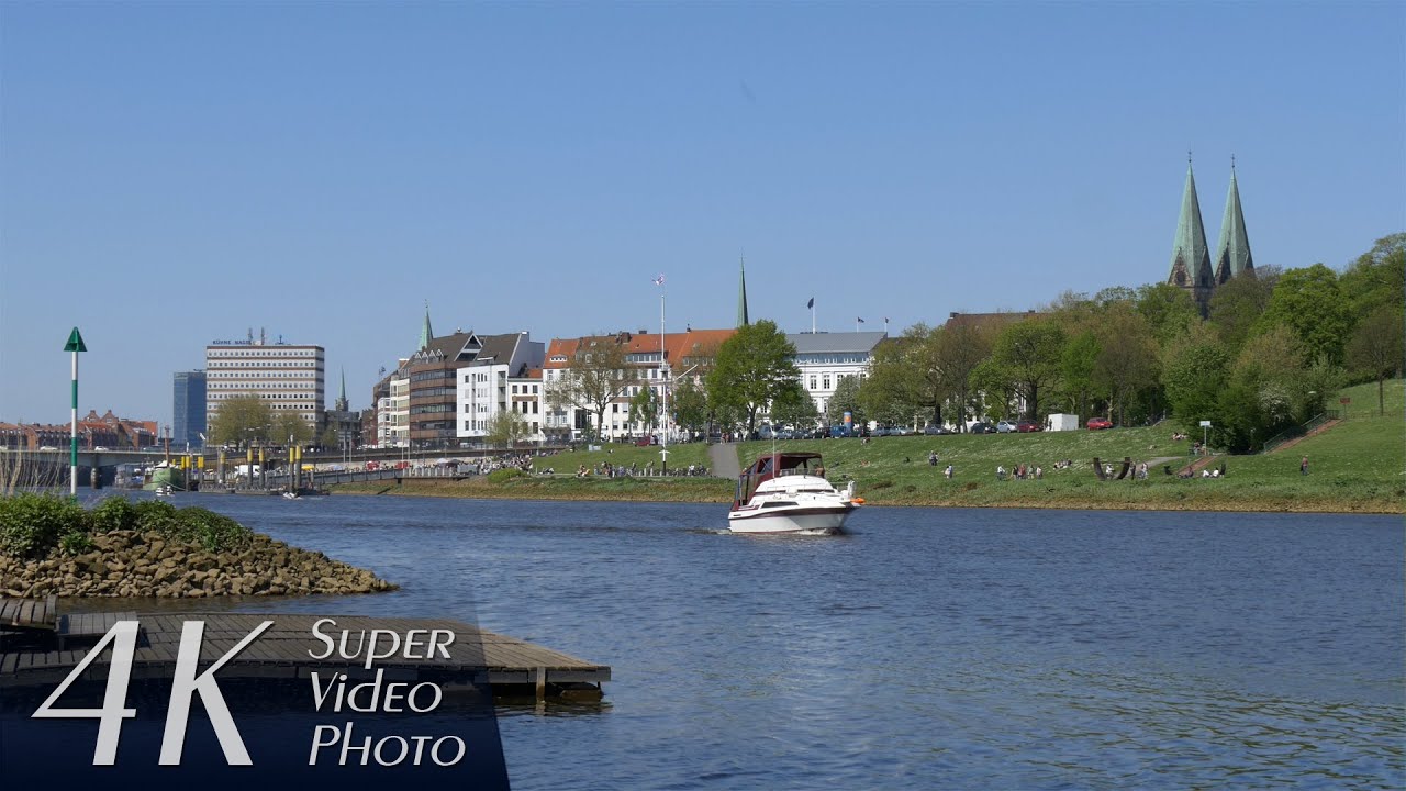 Bremen, Germany: Weserufer, Stadtwerder, Osterdeich/Tiefer, Sportboote - 4K Super Video Photo