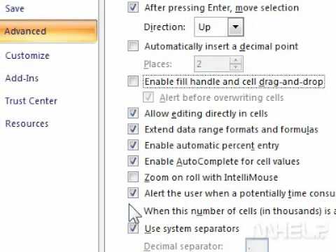 How to turn off drag and drop editing in Excel