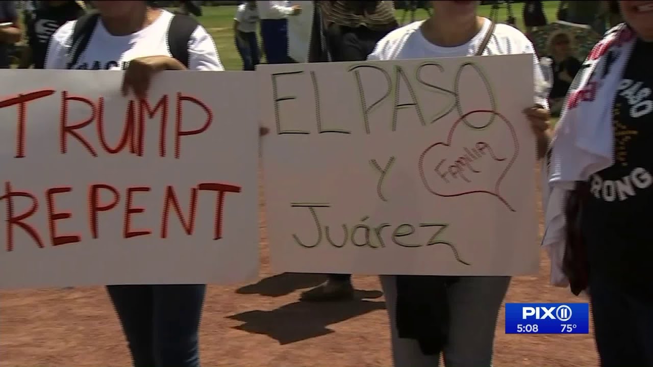 Protesters chant as Trump visits Dayton, El Paso - YouTube