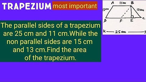 The parallel sides of a trapezium are 25 cm and 11 cm.While the non parallel sides are 15 cm .....