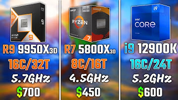 RYZEN 9 9950X3D vs RYZEN 7 5800X3D vs INTEL i9-12900K | Test in 6 Games