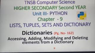 Accessing, Adding, Modifying and Deleting Elements from a Dictionary - in Python, A.Jaya Mabel Rani