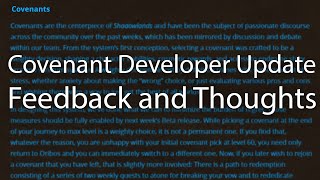 Covenant Developer Update Thoughts - Shadowlands Update