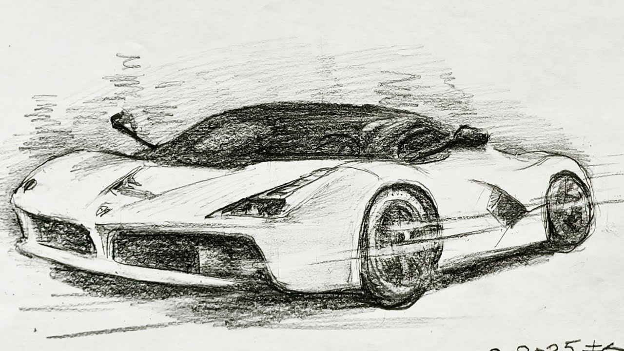 土人教画】662 素描法拉利跑车terrain art class sketch–Ferrari car