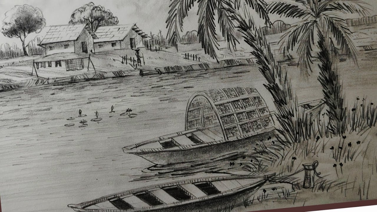 Beautiful Village Scenery Drawing | Pencil Sketch Art Tutorial | village drawing for beginners 