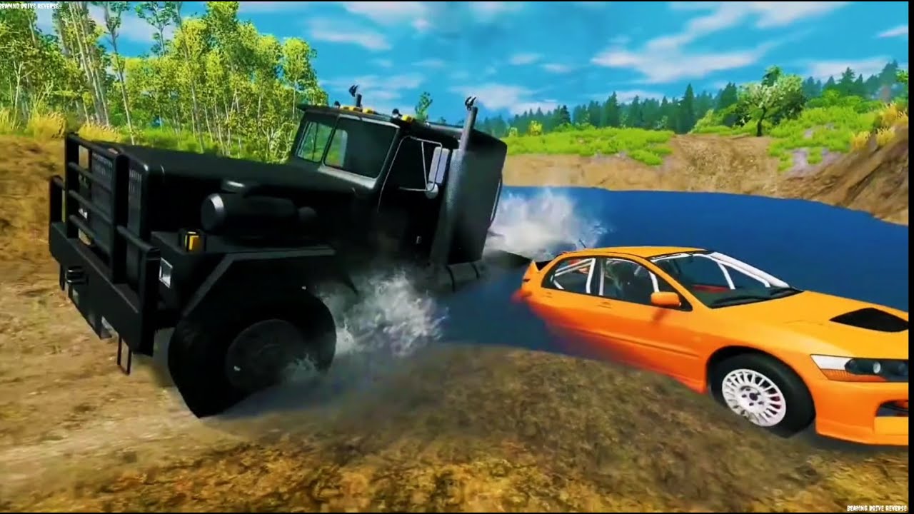Car and Truck vs Deep Water Reverse – BeamNG Drive