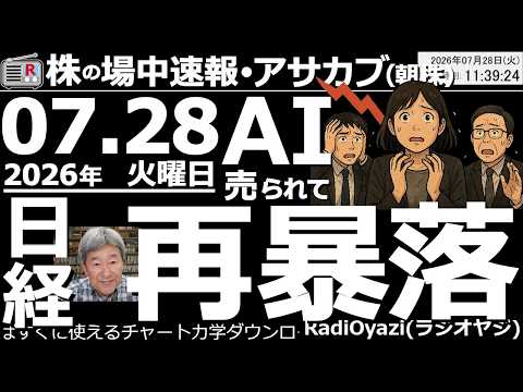 【朝株！(投資情報)】日経平均はAI関連株を中心に売られて再暴落。一時、62,000円を割り込む場面もあった。この流れだと、このあと60,000円割れは必至。57,000円(200MA到達)も視野。