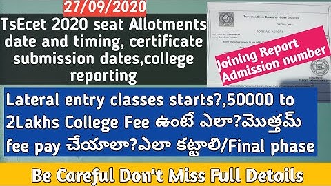 My Experience in TSECET SEAT ALLOTMENTS RESULTS 2020/ECET COLLEGE FEE PAYMENT/SELF REPORTING/LATERAL